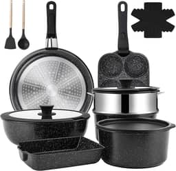 Jogo De Panelas 12 Peças, Conjunto De Panelas Antiaderentes Punho Destacável, Conjuntos De Panelas De Cozinha De Indução Antiaderente Com Alça Removível