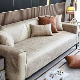 Capa de sofá de couro sintético impermeável, vintage, PU, seccional, antiderrapante, protetor de móveis para crianças, cães, gatos (creme, 91 cm x 91 cm)