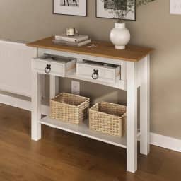 Aparador de Madeira Maciça com 2 Gavetas - 73,2 Alt X 87,6 Larg X 32,1 Prof - Móveis para Sala, Quarto e Hall de Entrada - Acabamento em Cera, Madeira Pinus Elliottis - FURNITURE DASH