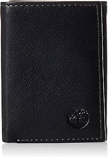 Carteira masculina Timberland de couro fino Blix com três dobras, preta, tamanho único