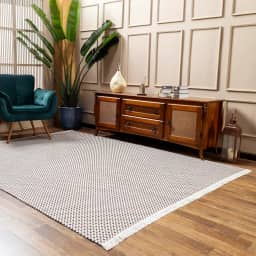 Tapete Grande para Sala Tear antialérgico 100% Algodão Encorpado, resistente Lavável na Máquina (xadrez bege/tabaco/cru, 2,00 x 1,40)