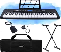 Kit Teclado Musical Eletrônico Kobe KB-300 5/8 61 Teclas Sensitivas ao Toque com Pedal Sustain Capa e Estante