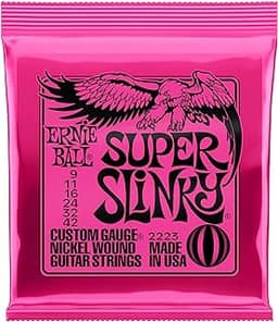 Cordas para guitarra elétrica Ernie Ball Super Slinky, revestimento de níquel, calibre 9-42