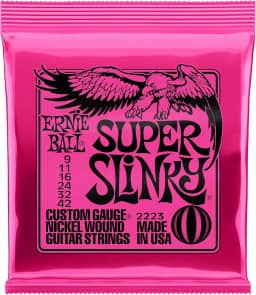 Cordas para guitarra elétrica Ernie Ball Super Slinky, revestimento de níquel, calibre 9-42