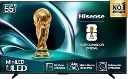 Hisense Smart TV 4K 55" Polegadas 55U7QG Mini LED 144Hz com Dolby Vision IQ, HDR10+ Adaptative, Dolby Vision IQ, Dolby Gaming, HLG, Filmmaker Mode, Dolby Atmos, Compatibilidade Alexa, Google Home