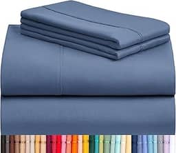 LuxClub Jogo de Lençóis 4 Peças, tamanho queen, respiráveis, com bolsos profundos de 45 cm, não amassam, refrescantes, laváveis à máquina, estilo hotel, com toque sedoso – tom de azul (Oxford)