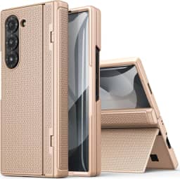 Capa para Samsung Galaxy Z Fold 6, ajuste fino com suporte, proteção de dobradiça e protetor de tela frontal, capa protetora robusta rígida de 360° para Samsung Z Fold 6 5g 2024, dourada