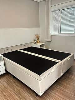 Base Box Bau King Size Linho Bege Blindada 1,93 X 2,03