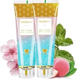 Pasta de dente clareadora de niacinamida, YAYASHI Niacinamida Creme dental clareador intensivo com cuidado suave natural remoção profunda de manchas sabor de flor de cerejeira, melhora a saúde das
