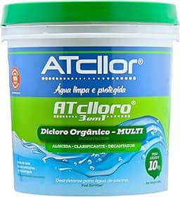 AtCllor, Cloro multifuncional 3 em 1, Orgânico, Concentrado e estabilizado para piscina, Clarifica, Algicida, Decanta, AtClloro, Teor de ativo 36,47%, Granulado, 10 Kg, Verde