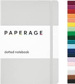 PAPERAGE Caderno de diário pontilhado, (cinza claro), 160 páginas, médio 14,2 cm x 20,3 cm - papel grosso de 100 g/m², capa dura