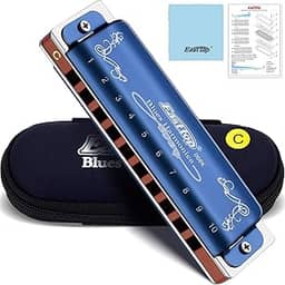 East top Chave de gaita C, 10 furos 008K Diatonic Blues órgão boca harpa com caixa azul, gaita padrão para adultos, profissionais, iniciantes e estudantes, como um presente
