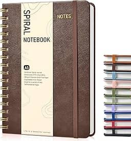 Dotted Spiral Journal Notebook, A5 Hardcover Spiral Journals for Women Men, 100 GSM Dot Grid Paper Notebooks, 150 Pages Spiral Bullet Dotted Notebook for Writing Note Taking 5.75' x 8.38', Dark Brown