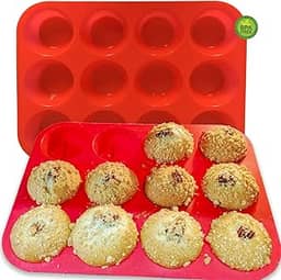 keliwa 2 formas espessas para muffins de silicone com 12 xícaras – Forma de cupcake ótima para fazer bolos de muffin, torta, pão – molde de silicone antiaderente/lava-louças – segura para micro-ondas