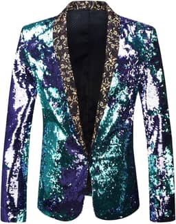 Blazer masculino Pyjtrl elegante com duas cores de lantejoulas brilhantes e conversível