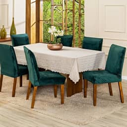 Kit com 6 Capas de Cadeira Jantar Lisa em Veludo Splendore Ajustável com Elástico - Tecido Suede Protetor Para Cozinha Toque Macio Aveludado (Verde)