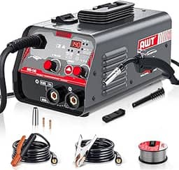 AWT Soldador MIG 140 Amp, Flux Core MIG soldador/máquina de solda 2 em 1, máquina de solda 110 V com inversor Synergy IGBT, equipamento portátil de soldador sem gás