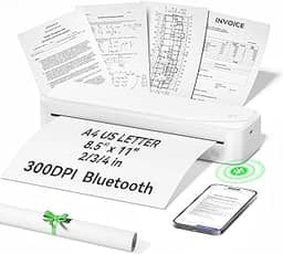 Impressoras portáteis sem fio para viagens, impressora térmica sem tinta, suporta carta dos EUA de 21,6 x 28 cm, tamanho A4, impressora móvel Bluetooth compatível com iOS, Android e laptop para carro