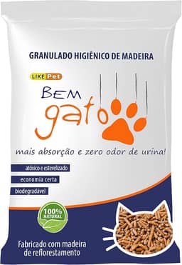 Granulado Higiênico de Madeira Bem Gato, Like Pet, Marrom, 15kg