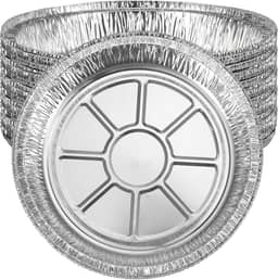 JAPCHET Pacote com 20 bandejas de alumínio redondas de 25 cm de profundidade, recipientes redondos de alumínio para assar, cozinhar, reaquecer, congelar