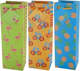 Cakewalk 3933 Truly Tiki Sacos de vinho de papel para garrafa única, verde/laranja/azul