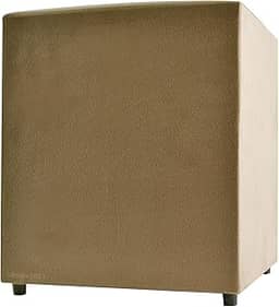 Puff Cubo Poptem Quadrado Suede Madeira Sala Bege Pergaminho