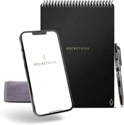 Bloco de Notas Rocketbook Flip – com 1 caneta Pilot Frixion e 1 pano de microfibra incluído – capa preta, tamanho executivo (15 x 22 cm)
