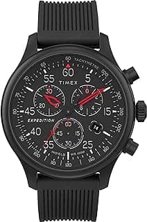 Relógio masculino Expedition Field Chrono de 43 mm - pulseira marrom, mostrador preto, caixa prateada