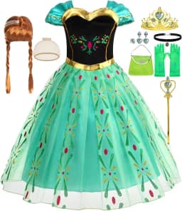 Vestido de princesa Anna para meninas, fantasia de Natal e carnaval de Halloween com acessórios