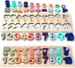 Kinderland Toys Quebra Cabeça Infantil Montessoriana de Números em Madeira | Brinquedo Educativos Infantil 2 a 7 Anos | Aprender Formas, Contar e Matemática | Presente Menino Menina (Macaron)