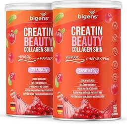 Creatin Beauty Collagen Skin, 3g de Creatina, Peptídeos de colágeno Verisol + Ácido Hialurônico Haplex Plus, 300g, Sabor Cranberry, Bigens (Kit 2)