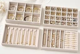 Organizador Joias, Cinza Porta Joia, kit 4 Porta Joias Organizadora, Organizador de Bijuterias, Empilháveis Organizador de Joias, para Brincos, Pulseiras, Colares e Anéis Porta Joia, Porta Bijuterias