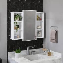 Espelheira Para Banheiro Com Nichos Armário Aéreo Com Espelho Organizador Madri (Branco)