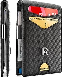 Carteira masculina fina com clipe para dinheiro, carteira masculina de couro com bloqueio RFID, porta-cartão de crédito minimalista, bolso frontal dobrável - caixa de presente incluída