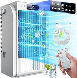 Ventilador de ar condicionado portátil AI, mini condicionadores de ar evaporativos JYew para ambientes, 3 velocidades CA portátil para sala com 1500 ml, refrigerador de ar portátil com umidificador 4