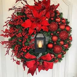 EGGPOD Guirlanda de Natal artificial grande flor vermelha arco bola guirlanda de Natal Navidad festa de casamento porta janela parede lareira escada varanda jardim decoração (cor: A)