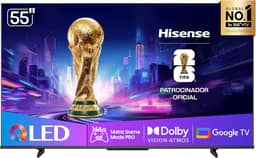 Hisense Smart TV UHD 4K QLED 55" Polegadas 55Q7QG Google TV Modo Jogo Pro 144 Hz, AMD FreeSync Premium, Dolby Vision Atmos e Compatível com Alex