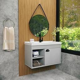 Gabinete Armario para Banheiro 100% MDF com Cuba - Monza Lineo 60cm
