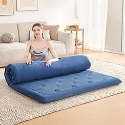 Lazyzizi Futon Colchão japonês para chão, almofada dobrável de espuma viscoelástica de 10 cm, tapete de dormir portátil para acampar, fácil de armazenar com capa contra poeira, solteiro