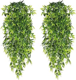 Kit 2 Pendentes Folha De Bambu Planta Artificial Decoração