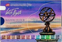 White Nights Conjunto profissional de aquarela 12 formas completas de cores granuladas e naturais da terra, pigmentos de grau de artista extrafino, cores vibrantes e resistentes à luz em caixa de