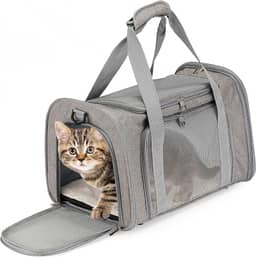 Bolsa Transporte Pet Avião Cabine até 14kg – Cinza, Dobrável com Tela Ventilada, Alças e Tapete Removível para Cães e Gatos