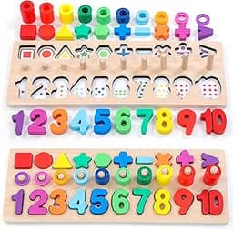 Kinderland Toys Quebra-Cabeça Montessori de Números em Madeira | Brinquedo Educativo Infantil 2 a 4 Anos | Aprender Cores, Formas, Contar e Matemática | Presente Montessori Menino Menina (Rainbow)