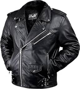 HWK Brando Jaqueta de couro para motociclista masculina, jaqueta de couro preto genuíno com armadura CE removível para andar de motocicleta