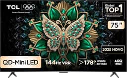 Smart TV TCL 75 Polegadas QLED Mini LED 4K C6K WiFi Bluetooth Google TV 4 HDMI 144Hz HDR10+ 75C6K