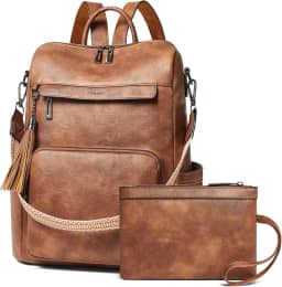 Mochila feminina de couro vegano para laptop de 35,5 cm, mochila de viagem moderna para faculdade de negócios