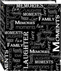 Álbum de fotos magnético autocolante de 3 anéis, 50 folhas, branco e preto