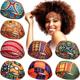 WILLBOND 8 peças de faixa de cabelo africana larga para mulheres com estampa boho elástica antiderrapante turbante elástico para cabeça para mulheres, ioga, treino, corrida, acessório de cabelo, Multi