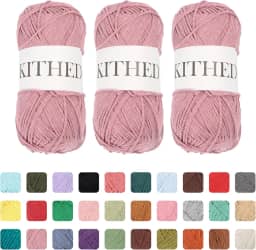 Fio de malha de algodão, 293 ml, pacote com 3 - fios de tricô e crochê para iniciantes - Cor única (23 glicínias)