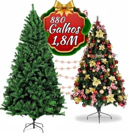 Árvore de Natal (1.8) PVC, Até 880 Cabeças Do Número de Galhos, Árvore De Natal Gigante Luxo Modelo Cor Verde 180cm
